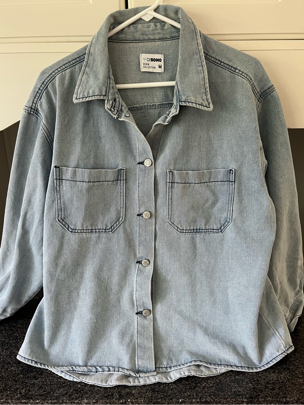 CISONO Light Wash Oversized Denim Shirt Jacket Shacket Medium